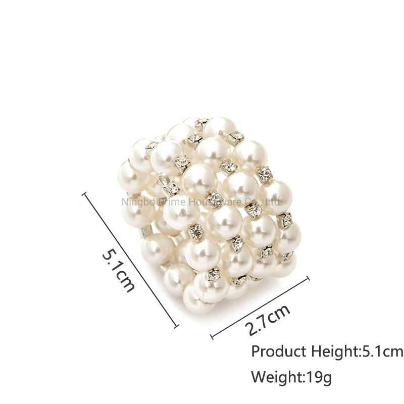 Pearl Beaded White Round Shape Handmade Napkin Ring for Wedding Decor Home Everyday Use
