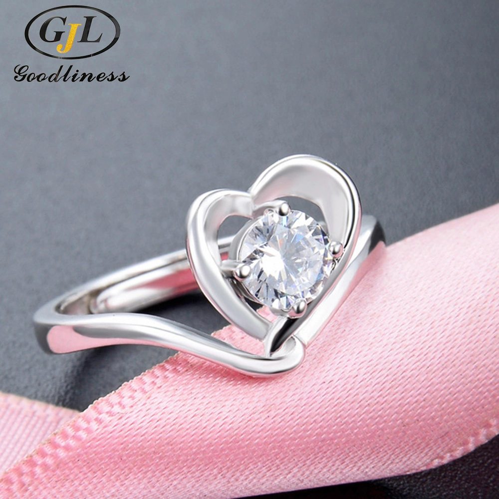 Delicate Resizable White Gold Heart Rings with CZ 925 Silver
