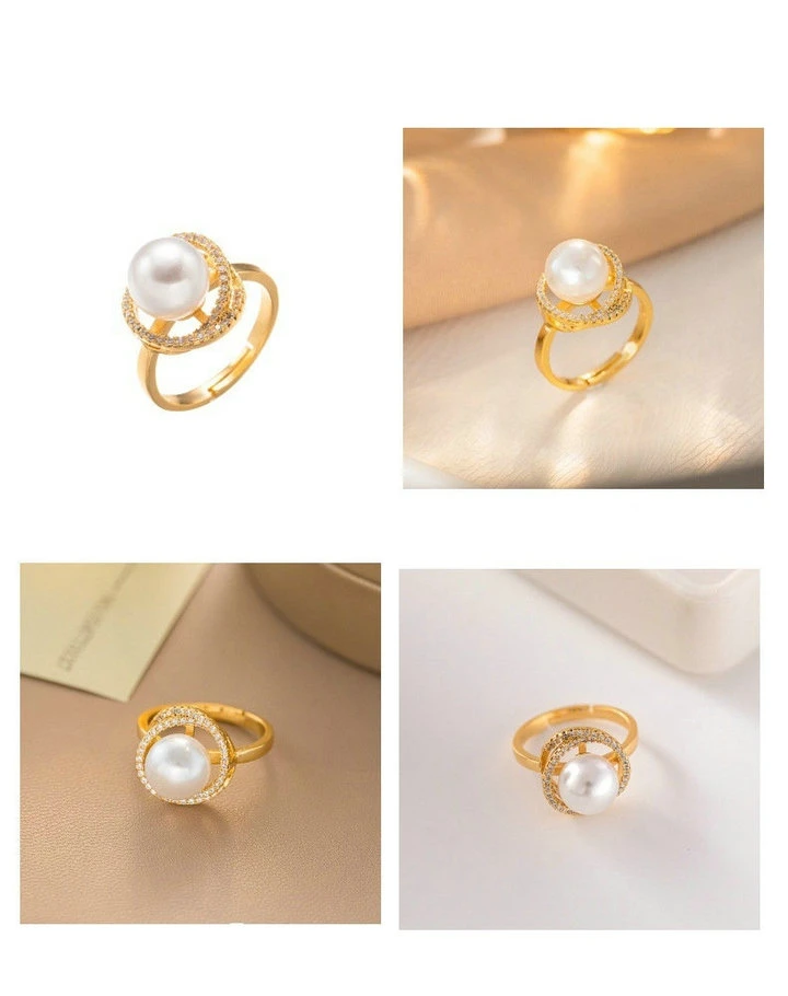 Pearl Diamond Ring Vintage Ring Woman′s Anti-Fading Ring Valemtine′s Day Gifts Promotional Gift Guardian Star Ring