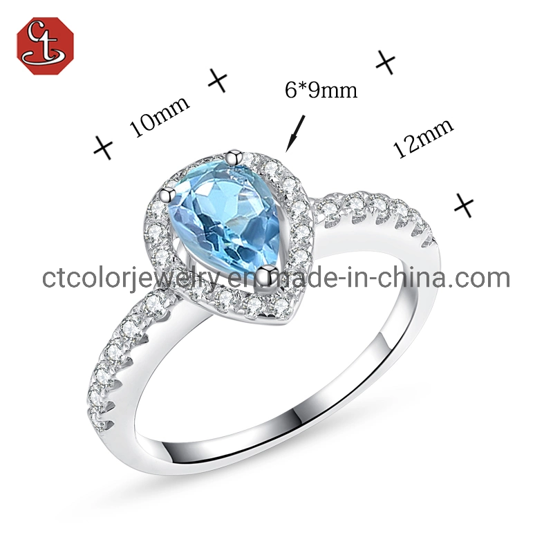 Hot Selling Wholesale Diamond Rings Heart Of The Ocean Sapphire Inlaid 925 Silver Jewelry Ring
