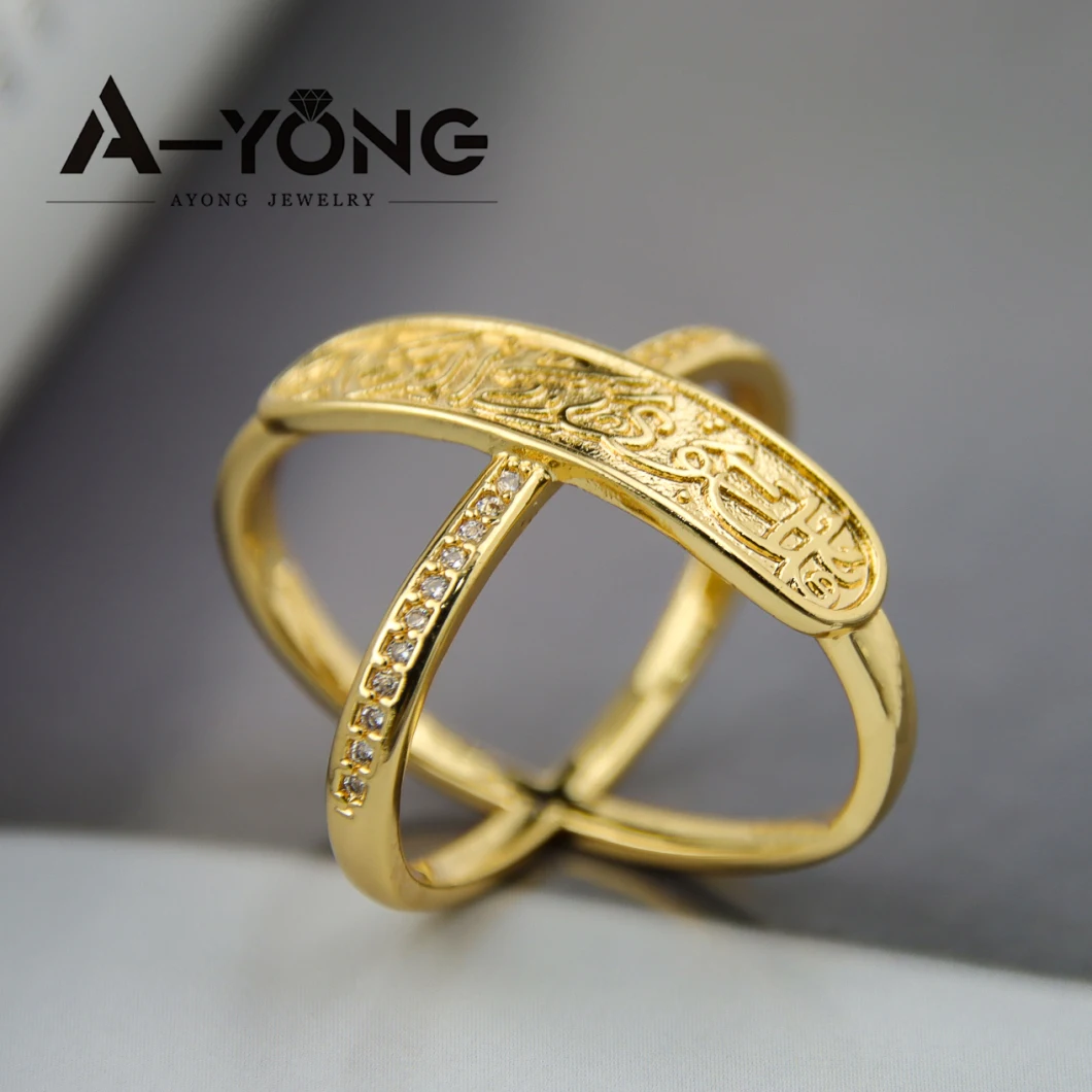 Ayong Jewelry Cross Brass Finger Arabic Gold Ring 24K