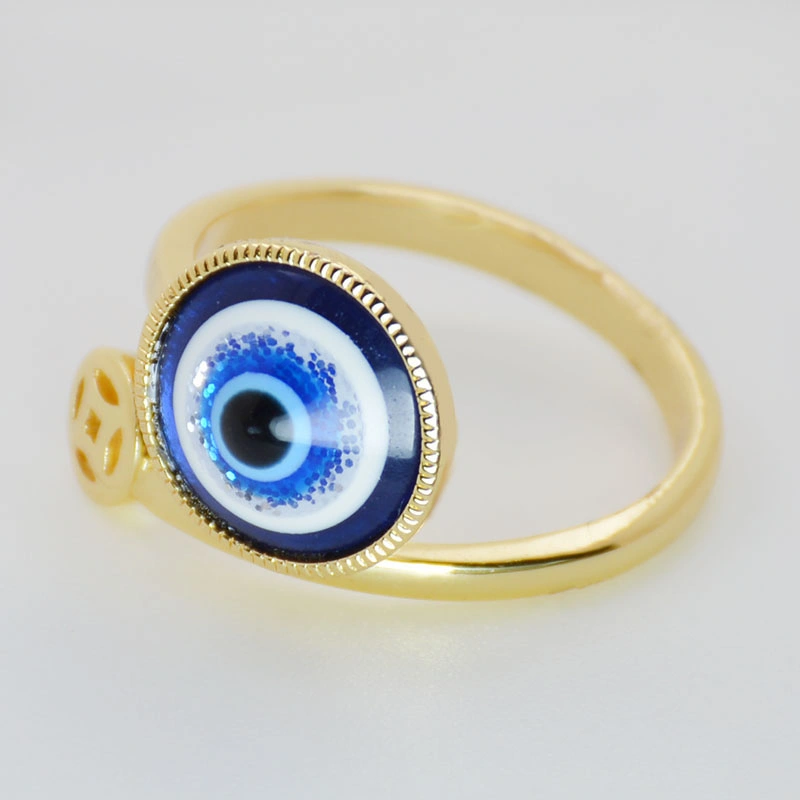 Personalized 18K Gold Plated Blue CZ Crystal Eye Finger Ring Open Adjustable Zirconia Evil Eyes Ring