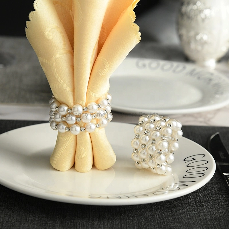 Pearl Beaded White Round Shape Handmade Napkin Ring for Wedding Decor Home Everyday Use