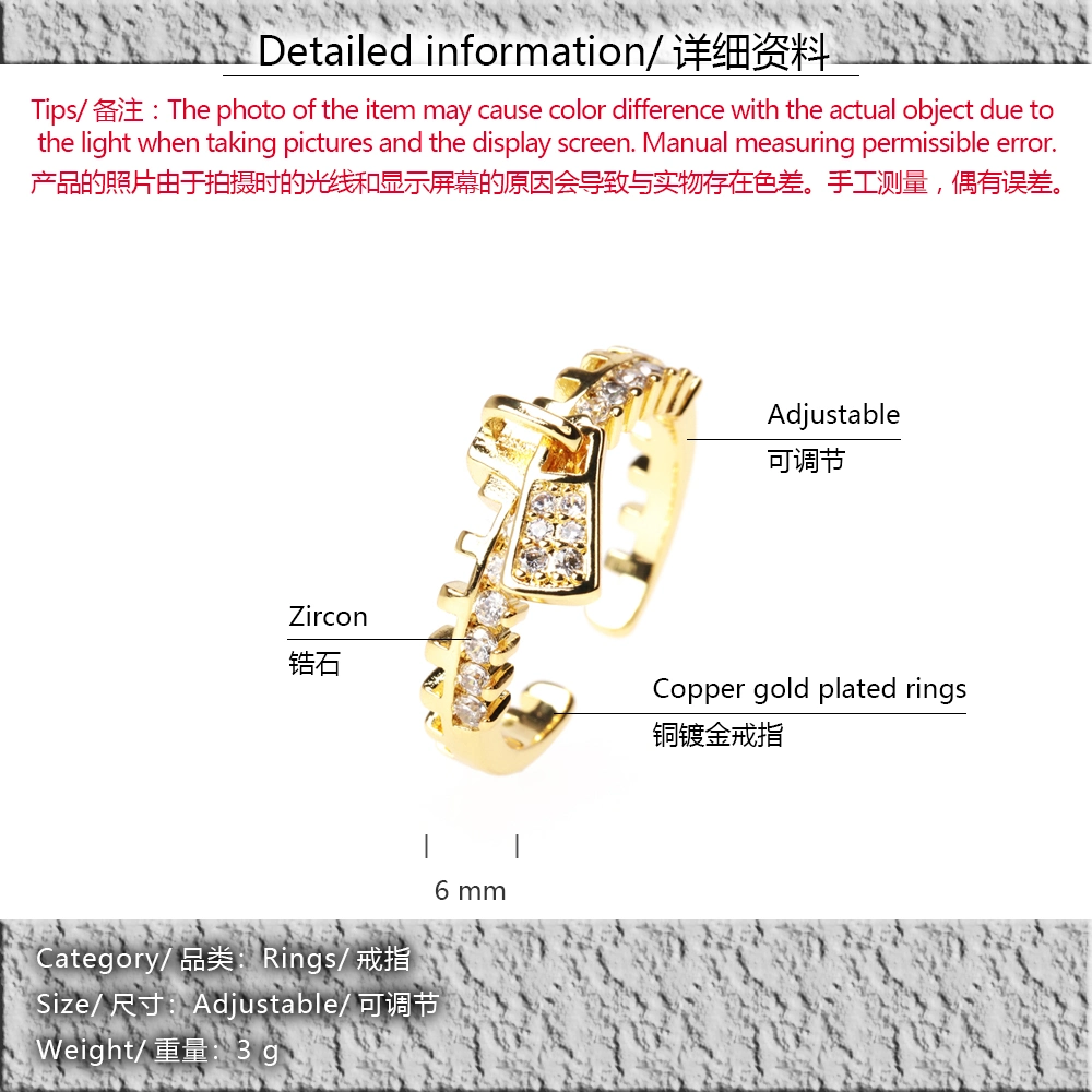 Vintage Style High Quality Fashion Zircon Adjustable Women′s Ring