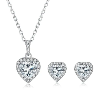 Gioielli di moda in argento sterling placcato oro 18 carati a forma di cuore moissanite laboratorio diamante 925 orecchini ad anello in argento collana set di gioielli