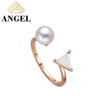 Anello a triangolo con mocio di perle Elgant in argento 925 con gioielli di moda hip-hop