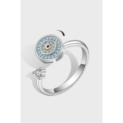 Anello rotante blu malocchio apertura regolabile creativo anti ansia ridurre la pressione zircone donna uomo adolescente gioielli anelli