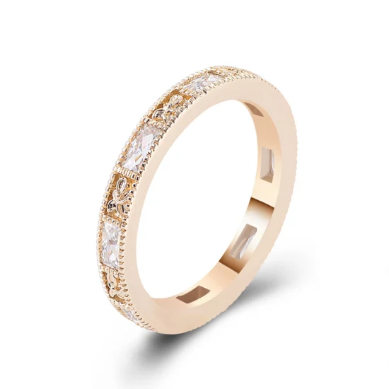 Anello eternità in moissanite taglio francese in oro 14 carati Anello impilabile per anelli di fidanzamento da donna