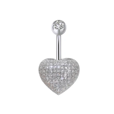 Piercing per anello ombelico ombelico in argento sterling 925 con cuore d'amore e cristallo CZ