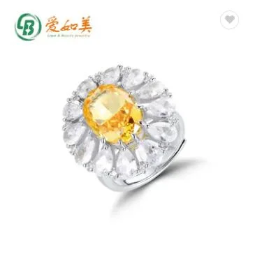 Anello di fidanzamento a grappolo in argento sterling 925 con fiore di pietra preziosa di zirconi e diamanti ad alto contenuto di carbonio
