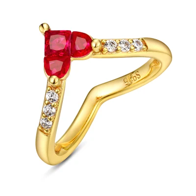 Anello di gioielli da donna alla moda all'ingrosso Anelli a forma di cuore in corindone rosso in argento sterling 925