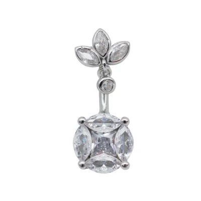 Piercing per ombelico in argento sterling 925, fiore di loto, cristallo CZ rotondo